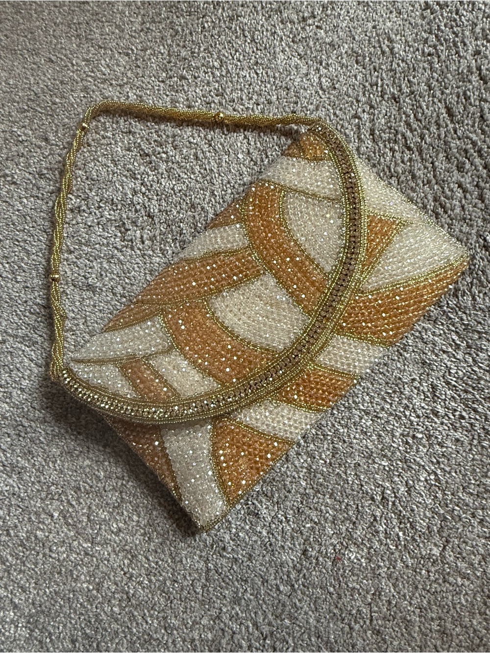 Beaded Evening Clutch in Gold and Cream